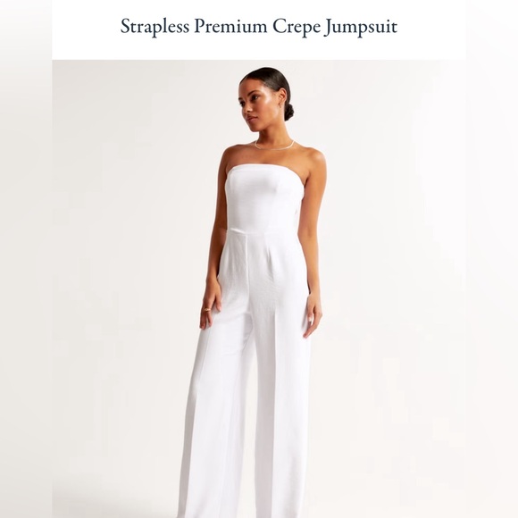 Abercrombie Strapless Premium Crepe Jumpsuit - WHITE NWT - Small Petite - Picture 2 of 4